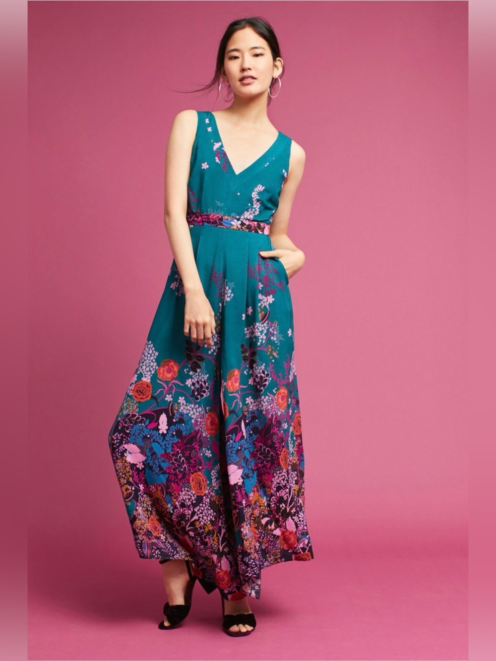 Maeve Anthropologie Andalusia Floral Wide Leg Jumpsuit NWT Size 10